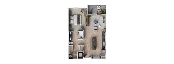 a floor plan of a bedroom with a bathroom and a living room
