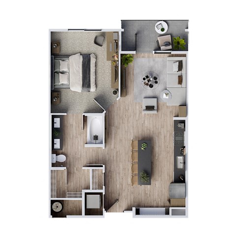 a floor plan of a bedroom with a bathroom and a living room