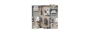 a 3d floor plan of a bedroom with a bathroom