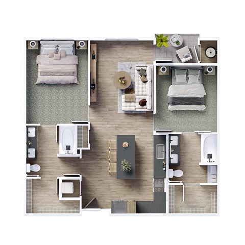 a 3d floor plan of a bedroom with a bathroom
