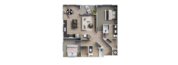 a 3d floor plan of a house with a bedroom and living room