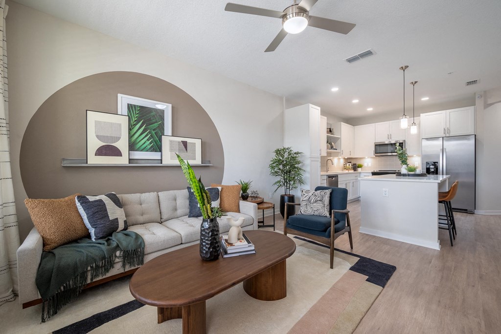 spacious living room and kitchen at the preserve at greatstone