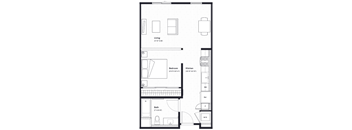 a floor plan of a small house with a bathroom and a kitchen