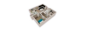 a 3d floor plan of a house with a bedroom and a living room