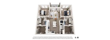 A floor plan of a two-story apartment with a living room, kitchen, and bedrooms.