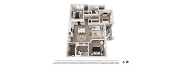 A floor plan of a small apartment with a kitchen, living room, and bedrooms.