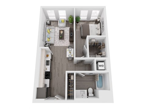 a stylized floor plan of a 1 bedroom192 sq ft