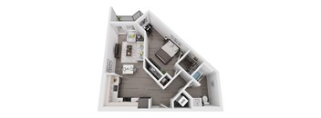 a stylized floor plan with a bedroom and a bathroom