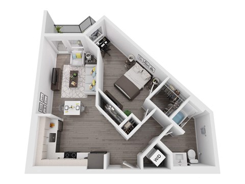a stylized floor plan with a bedroom and a bathroom