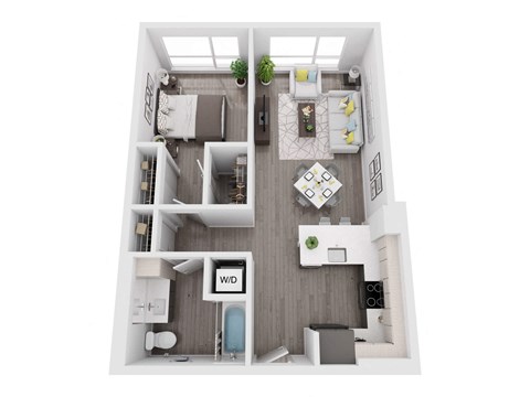 a 1 bedroom floor plan with a bathroom and a living room
