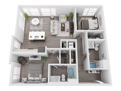 a 2 bedroom floor plan with a bathroom and a bedroom