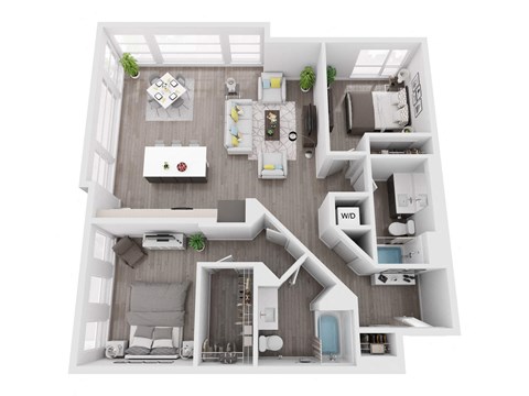 a 2 bedroom floor plan with a bathroom and a living room