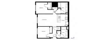 the floor plan of the room with the bathroom and the living room