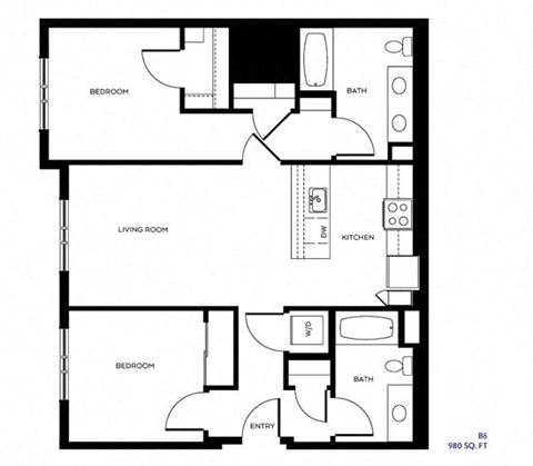 the floor plan of the room with the bathroom and the living room