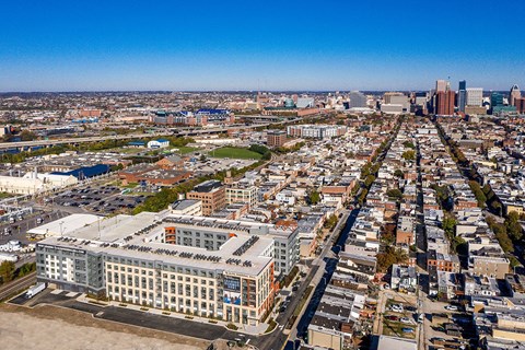 an aerial view of the city