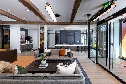 a living room with a couch and a coffee table