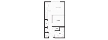 the floor plan of a small apartment with a kitchen and a living room