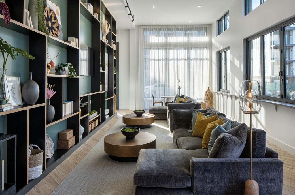 a living room with a couch and a coffee table