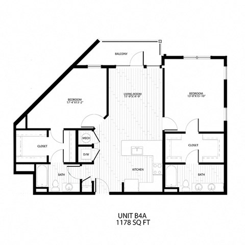 a floor plan of a unit with bedrooms and baths