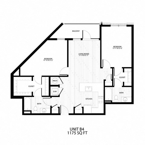 a floor plan of a unit with bedrooms and baths