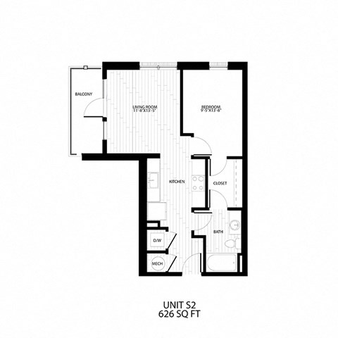 floor plan of upper level level 1 bedroom apartment at the link condos