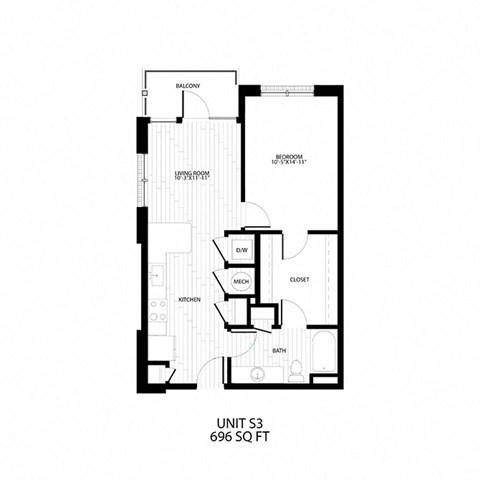 the third floor floor plan for a 349 sq ft apartment