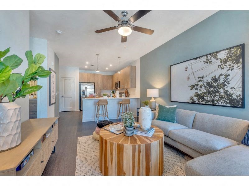 a living room with a couch and a coffee table