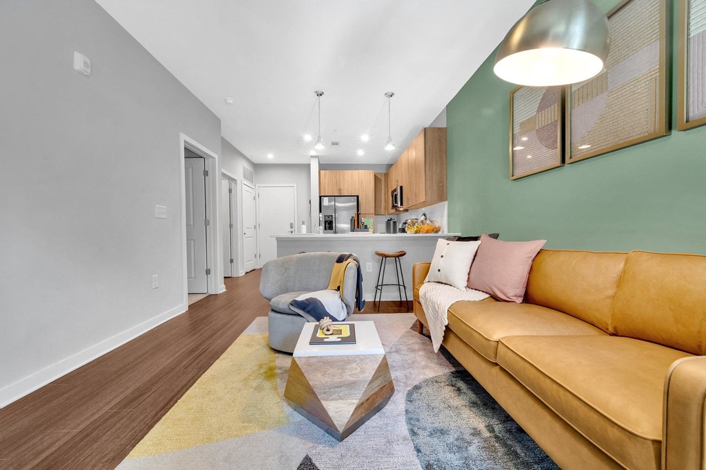 a living room with a couch and a coffee table