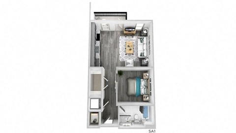 a floor plan with a bedroom and a living room
