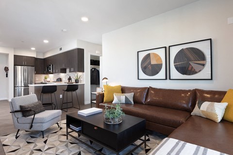 a living room with a couch and a coffee table