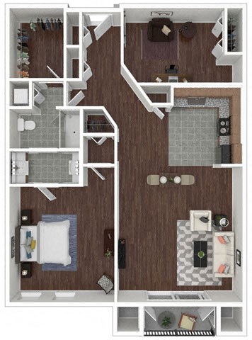 a floor plan of a bedroom with a bathroom and a living room