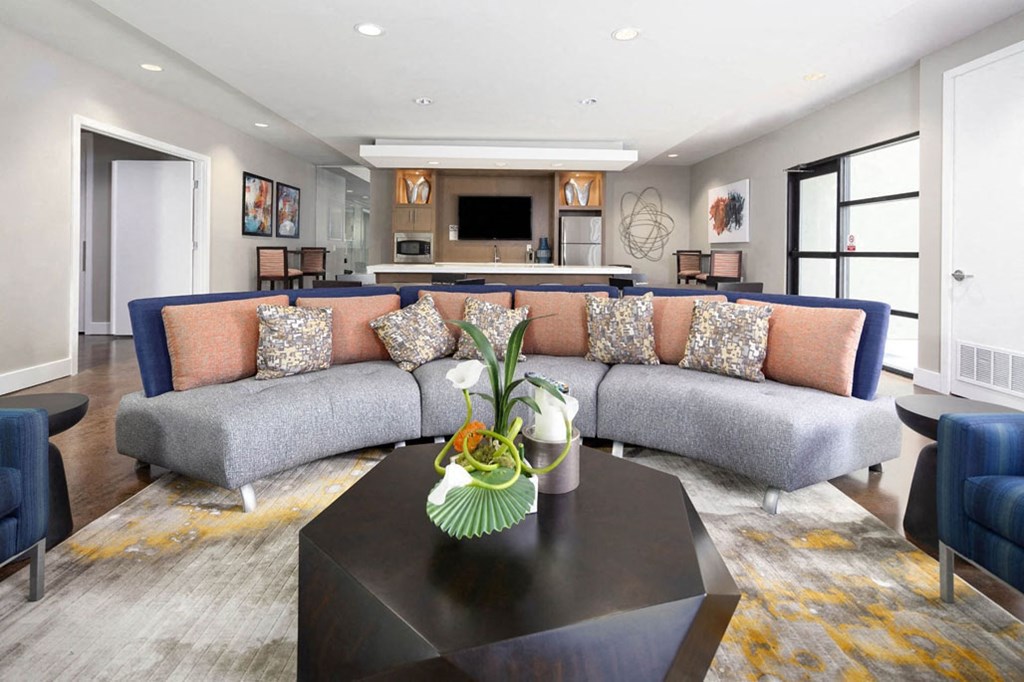 a living room with a couch and a coffee table