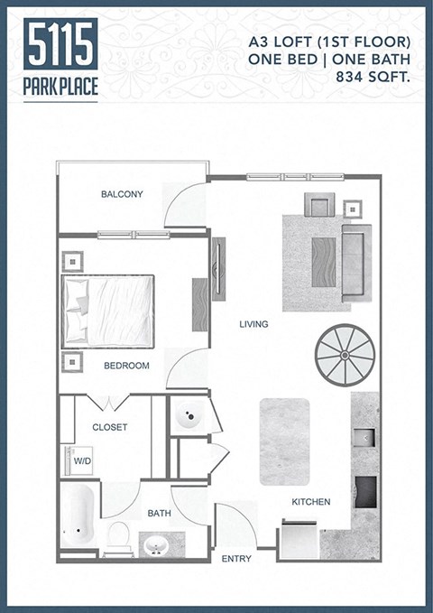 a floor plan of a one bedroom apartment with a bathroom and a living room