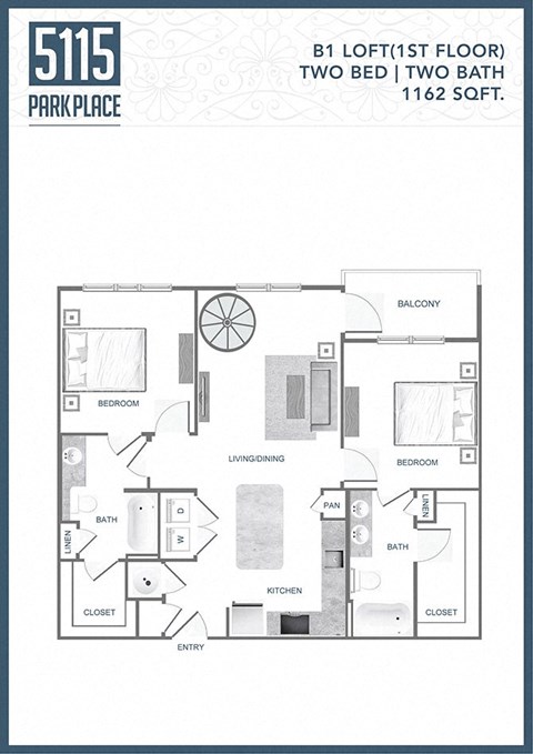 a floor plan of two bedrooms and two baths