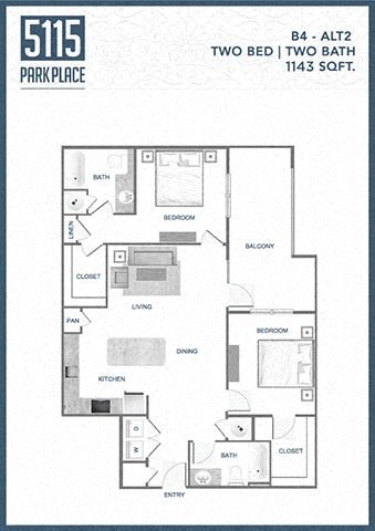 the floor plan of two bed two bath