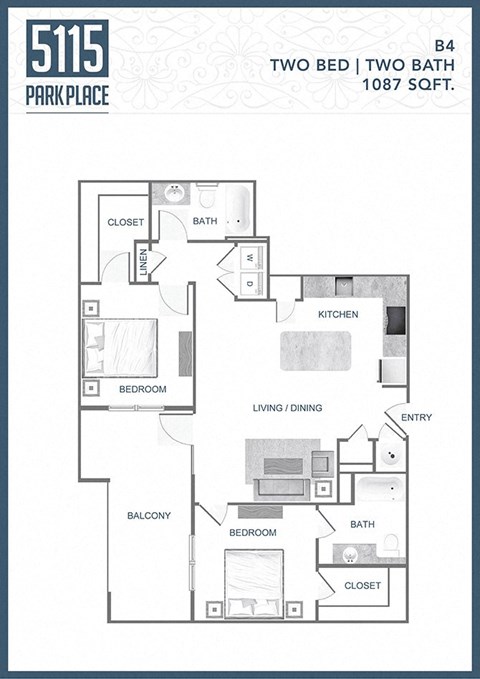 the floor plan of two bed two bath