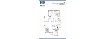 the floor plan of three bed three bath 143 sq ft