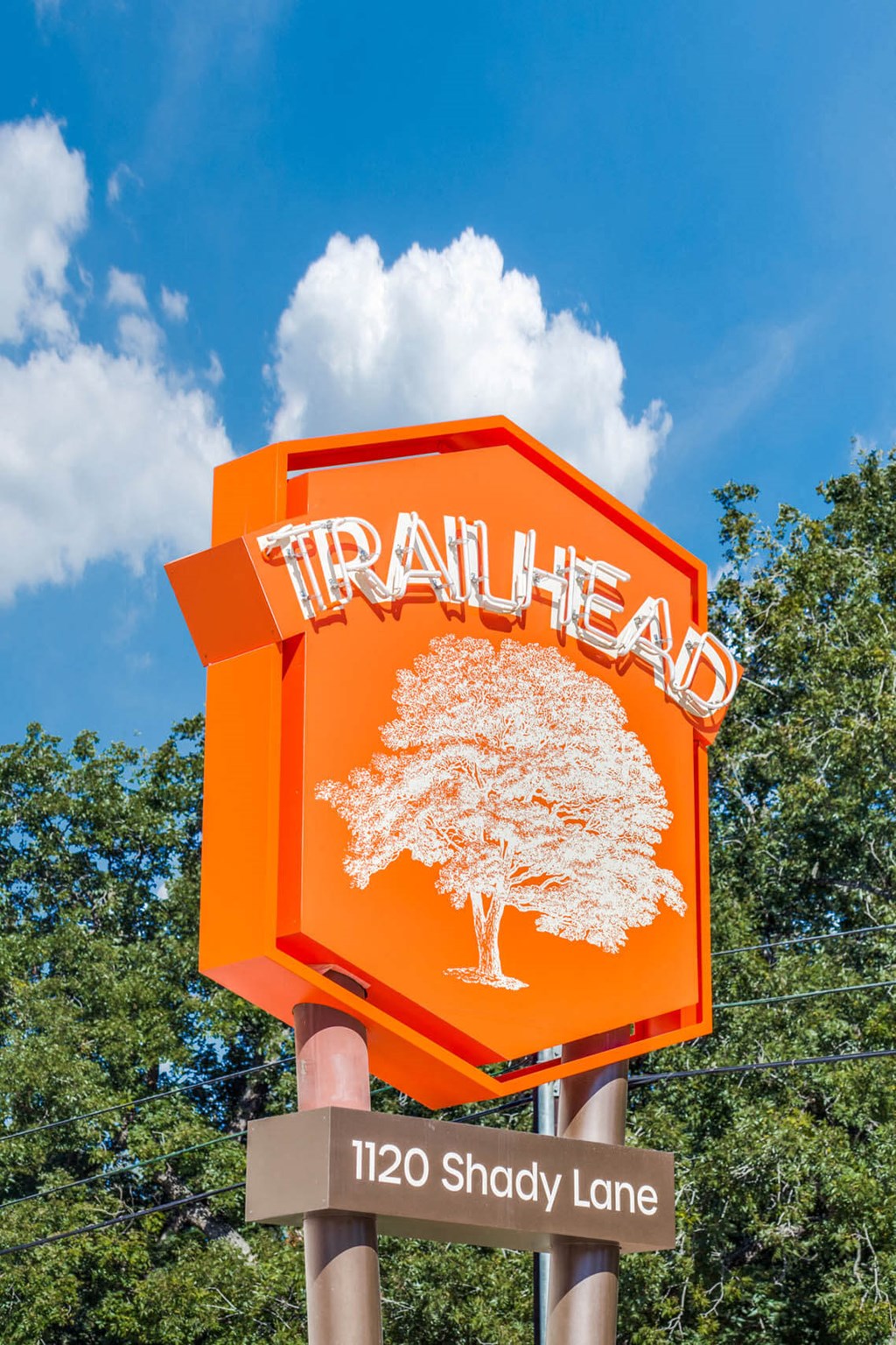 a orange traffic sign with a tree on it
