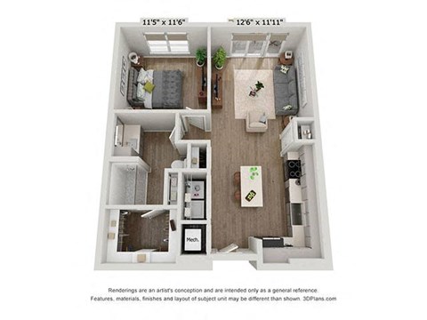 a 1 bedroom floor plan with a bathroom and a balcony