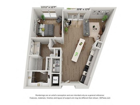 a 1 bedroom floor plan with a bathroom and a balcony