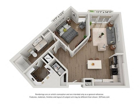 a 1 bedroom floor plan with a bathroom and a living room