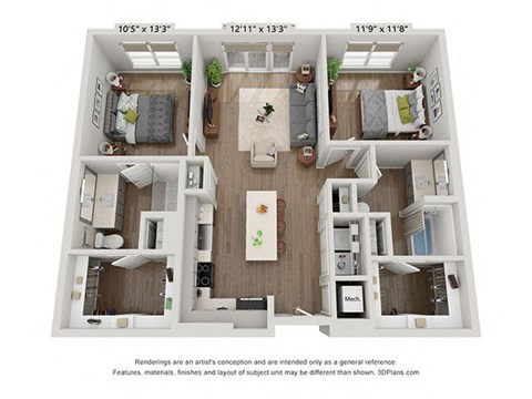 a 3 bedroom floor plan with a bathroom and a living room