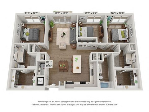 3 bedroom floor plan  the residences at