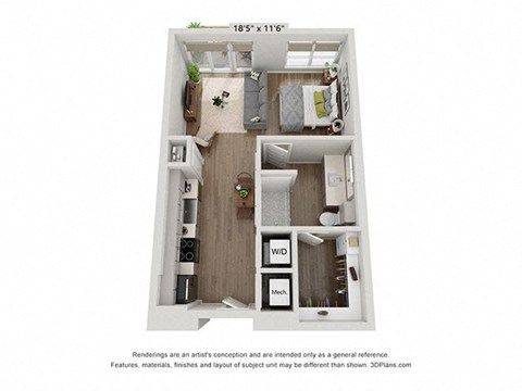 a 1 bedroom floor plan  555 sq ft