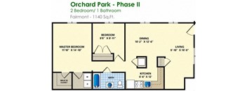 floor plan of 2 bedroom condo unit at the residences at orchard park