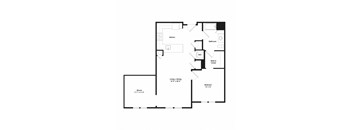 floor plan of the first level of an apartment with a bedroom and a living room