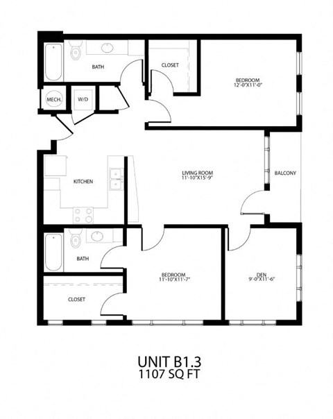 the floor plan of unit b3 of the studio apts