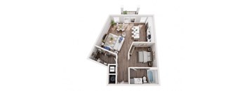 a 2 bedroom floor plan with a bathroom and a living room