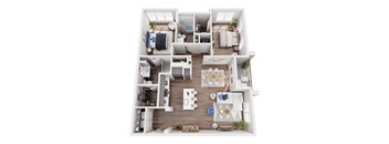 3d floor plan of a home with bedroom and living room