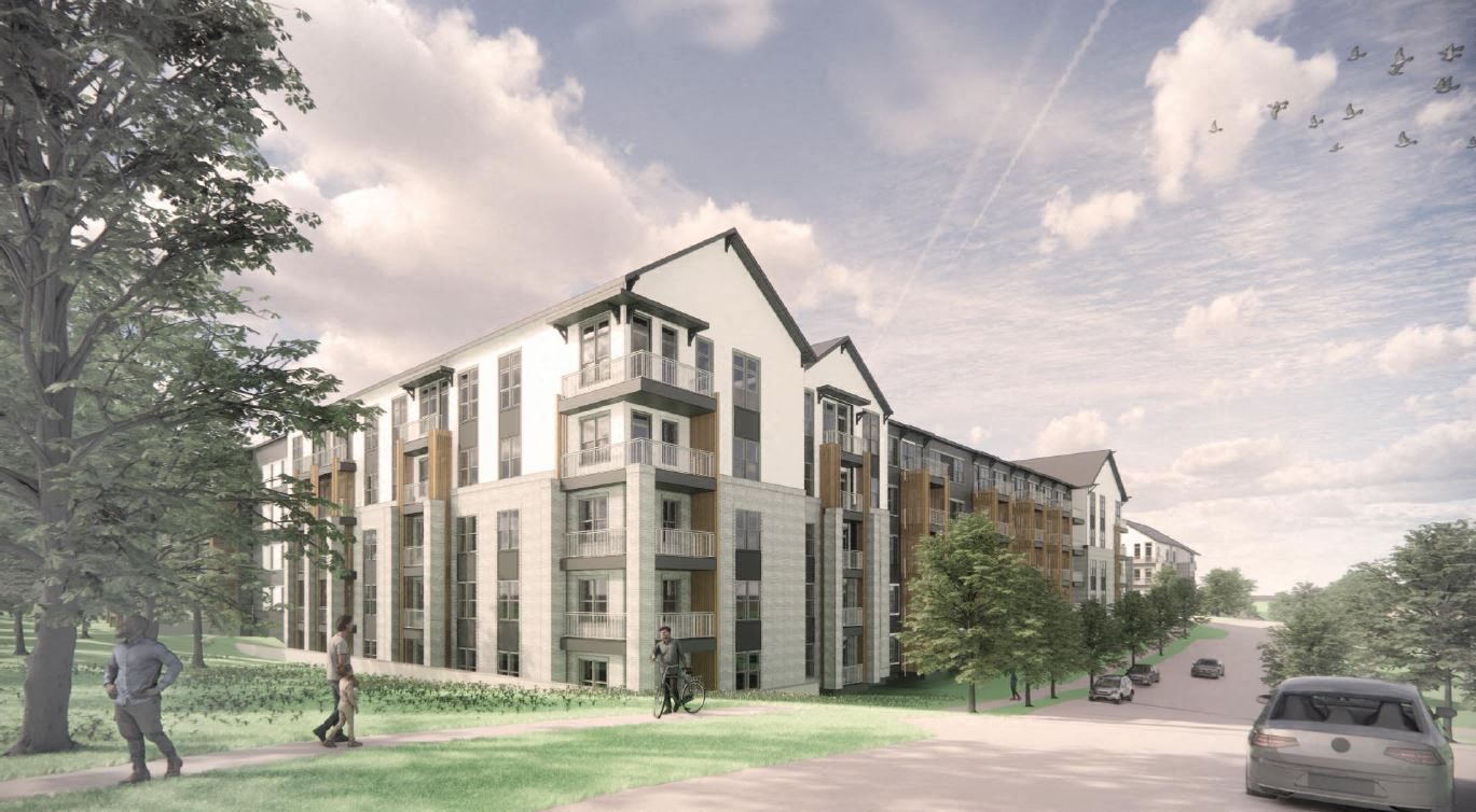 an artist impression of a new apartment building on a city street